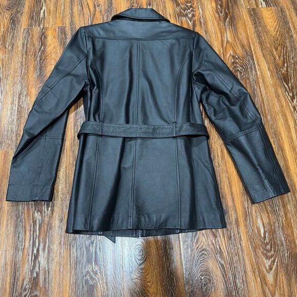 Women's Size S Black Leather Jacket Zip / Tie Front Coat Small Croft & Barrow - Picture 2 of 7